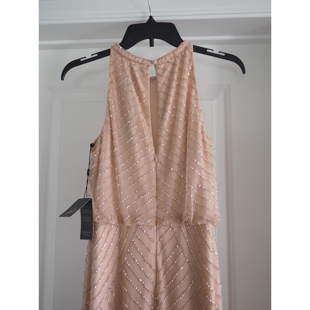 NEW Adrianna Papell Beaded Halter Blush Pink Gown Formal Dress 4 NEW Art Deco - Picture 15 of 16